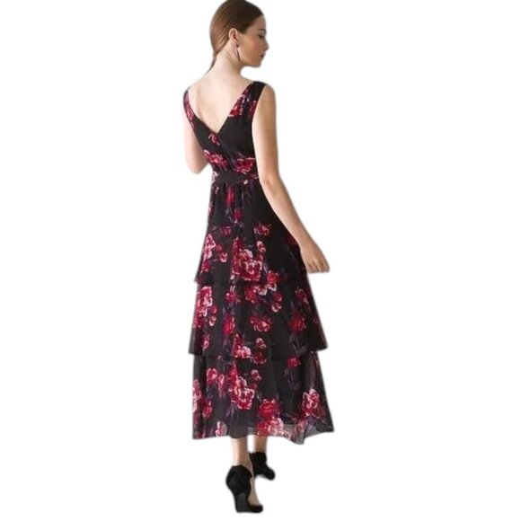 White House Black Market Black Floral V-Neck Dress NWT - Picture 3 of 3